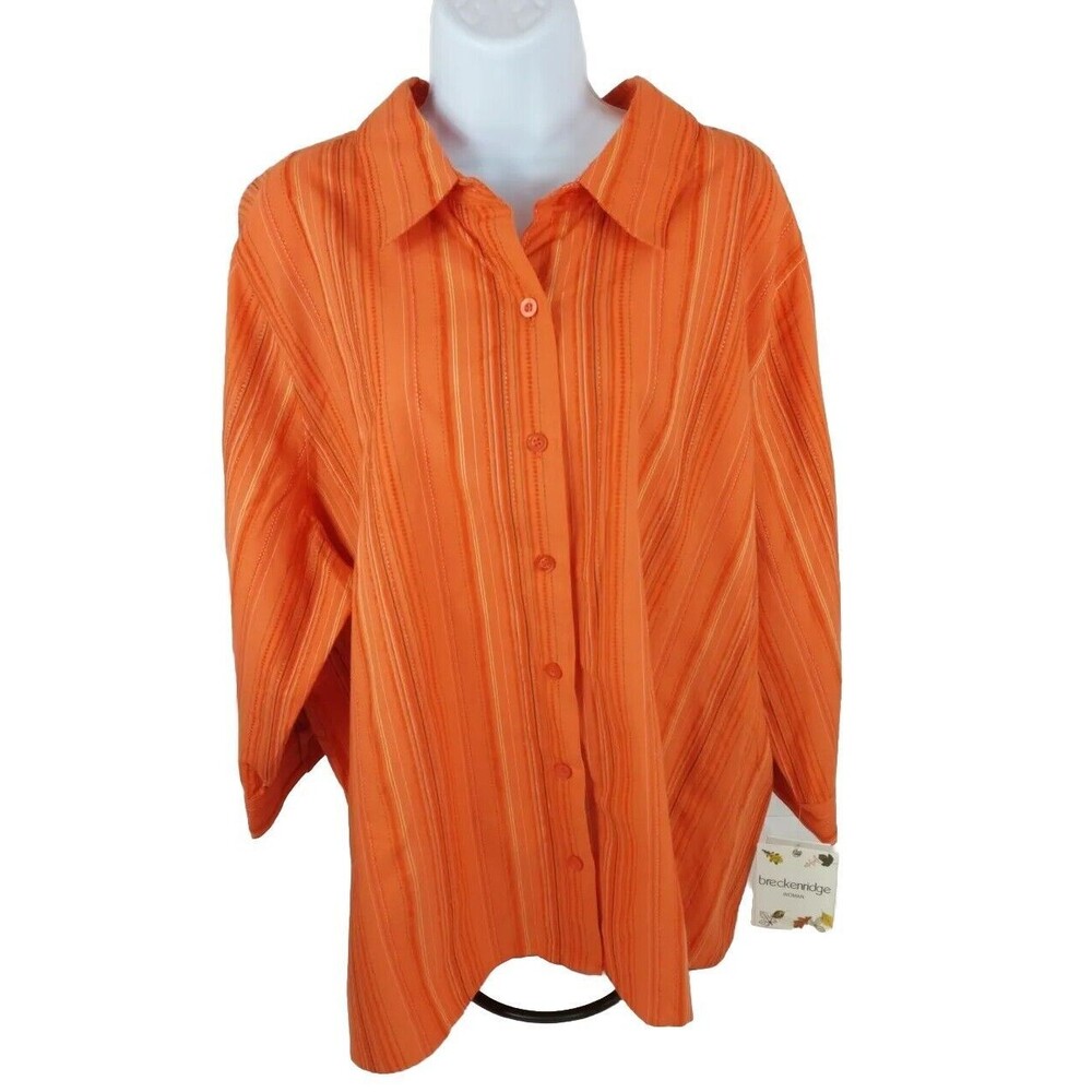 BRECKENRIDGE Woman 3XL Button Up Collard Orange Blouse Stictched Accents Cotton